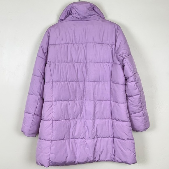 Talbots Plus Womens Quilted Puffer Coat Sz X Pockets Zip Snap Purple Lilac - Picture 2 of 10